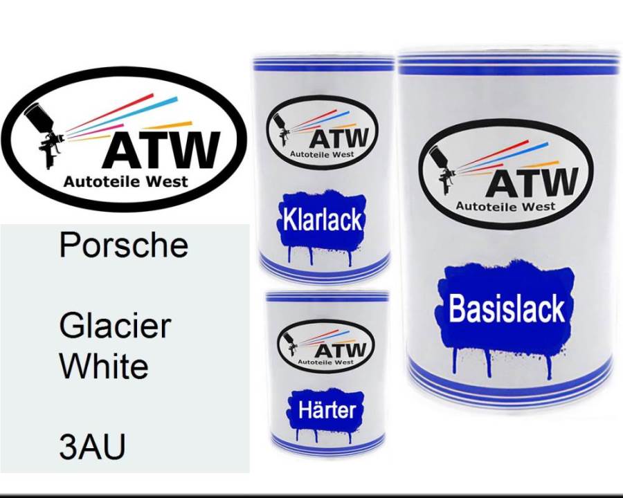Porsche, Glacier White, 3AU: 500ml Lackdose + 500ml Klarlack + 250ml Härter - Set, von ATW Autoteile West.